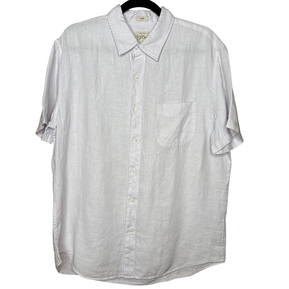 J.Crew Mens Light Purple Linen Short Sleeve Slim Fit Button Down Shirt Large